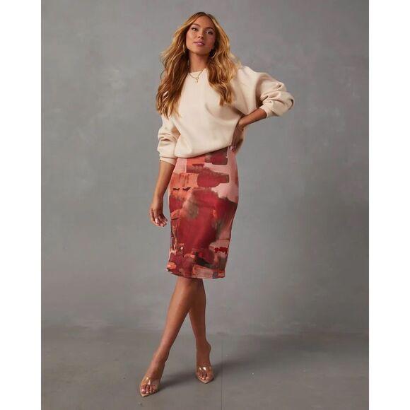 VICI Fall Baecation Printed Long Sleeve Mesh Midi Dress Red, Rust Size M - Picture 12 of 12